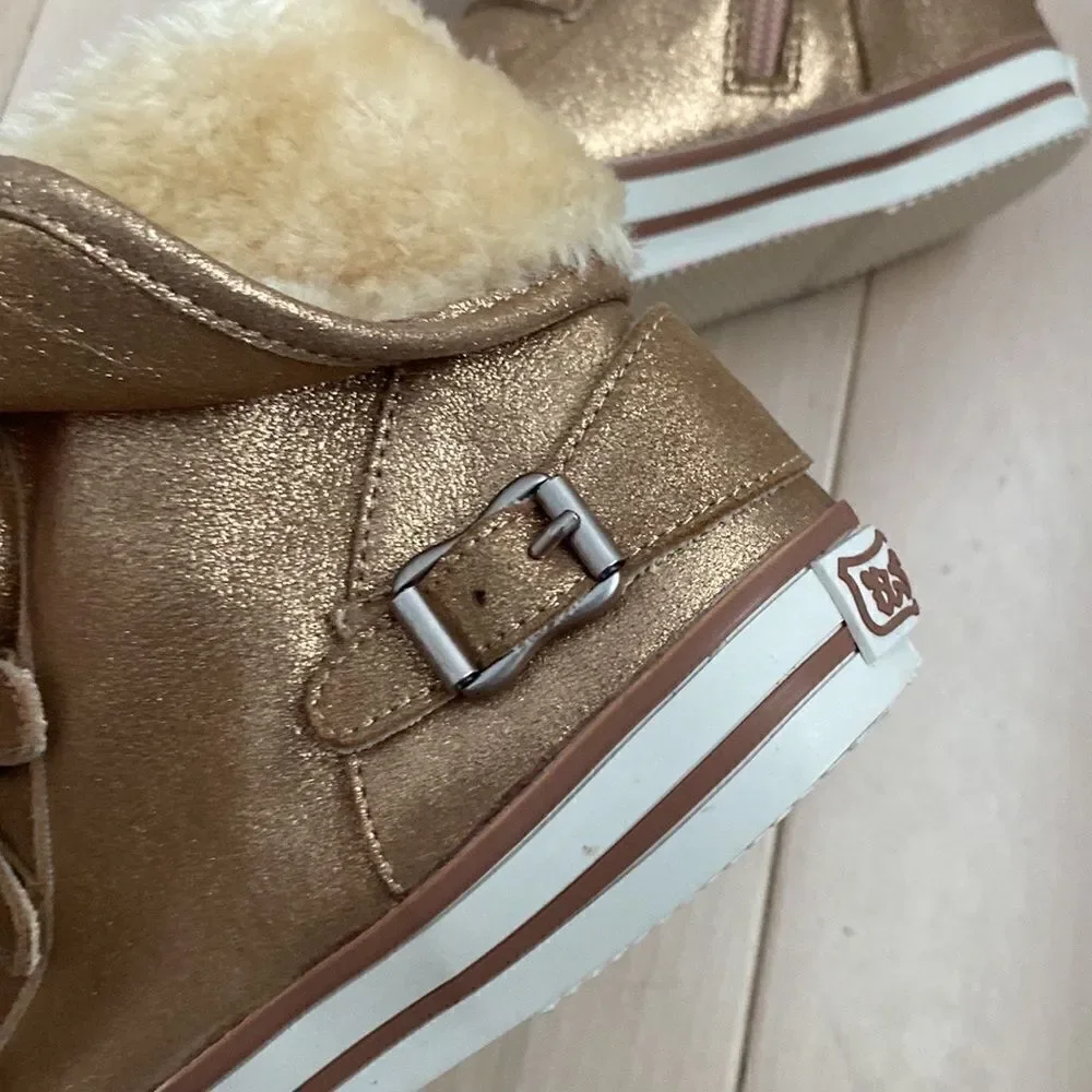 Ash girls Vava shearling gold shimmer sneakers 33